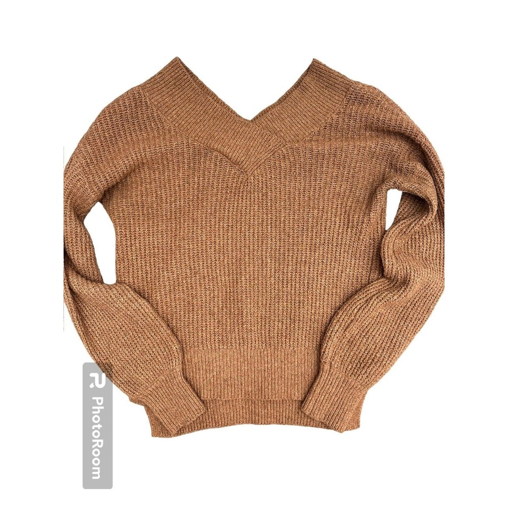 Pink Rose - Women's Brown Sweater Top Long Sleeve V-neck Loose Knit Size Medium - Picture 3 of 7